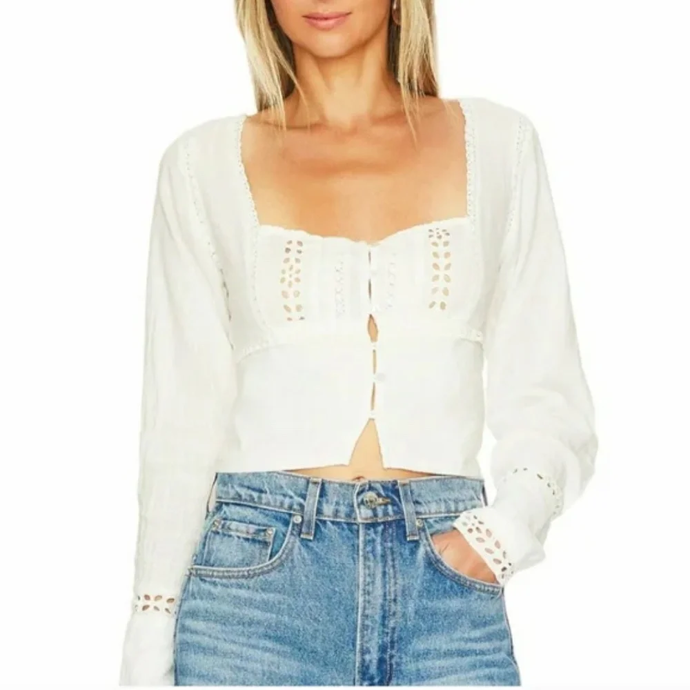Free People‎ Joi eyelet cropped top white size XS